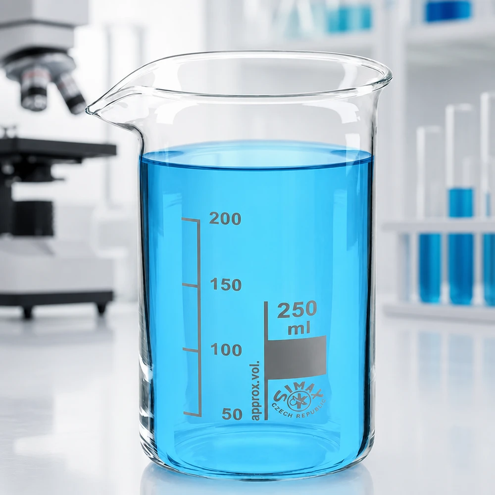 Bekerglas 250 ml van hittebestendig borosilicaatglas (hoog model) Cilindrisch laboratoriumglas van 250 ml, hoog model, van borosilicaatglas en met een nauwkeurige volumeschaal