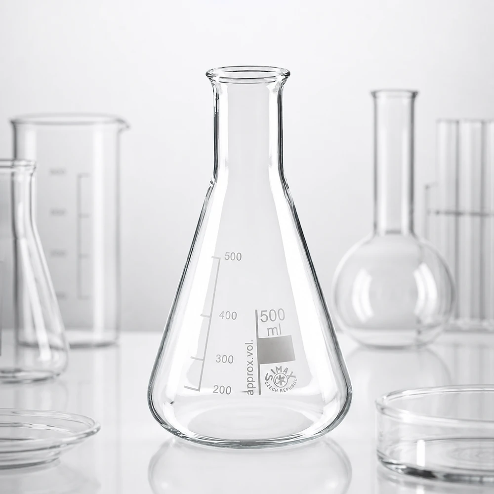 Erlenmeyer 500ml nauwe hals borosilicaat met afgeronde rand Professionele erlenmeyer 500ml met smalle hals en schenktuit voor laboratoriumtechnologie