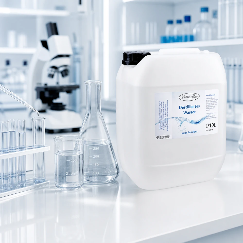 10 liter gedestilleerd water - Aqua dest in blanke premium jerrycan van Doktor Klaus 10 liter Doktor-Klaus gedestilleerd water in een grote opbergverpakking voor professionele laboratoriumapparatuur
