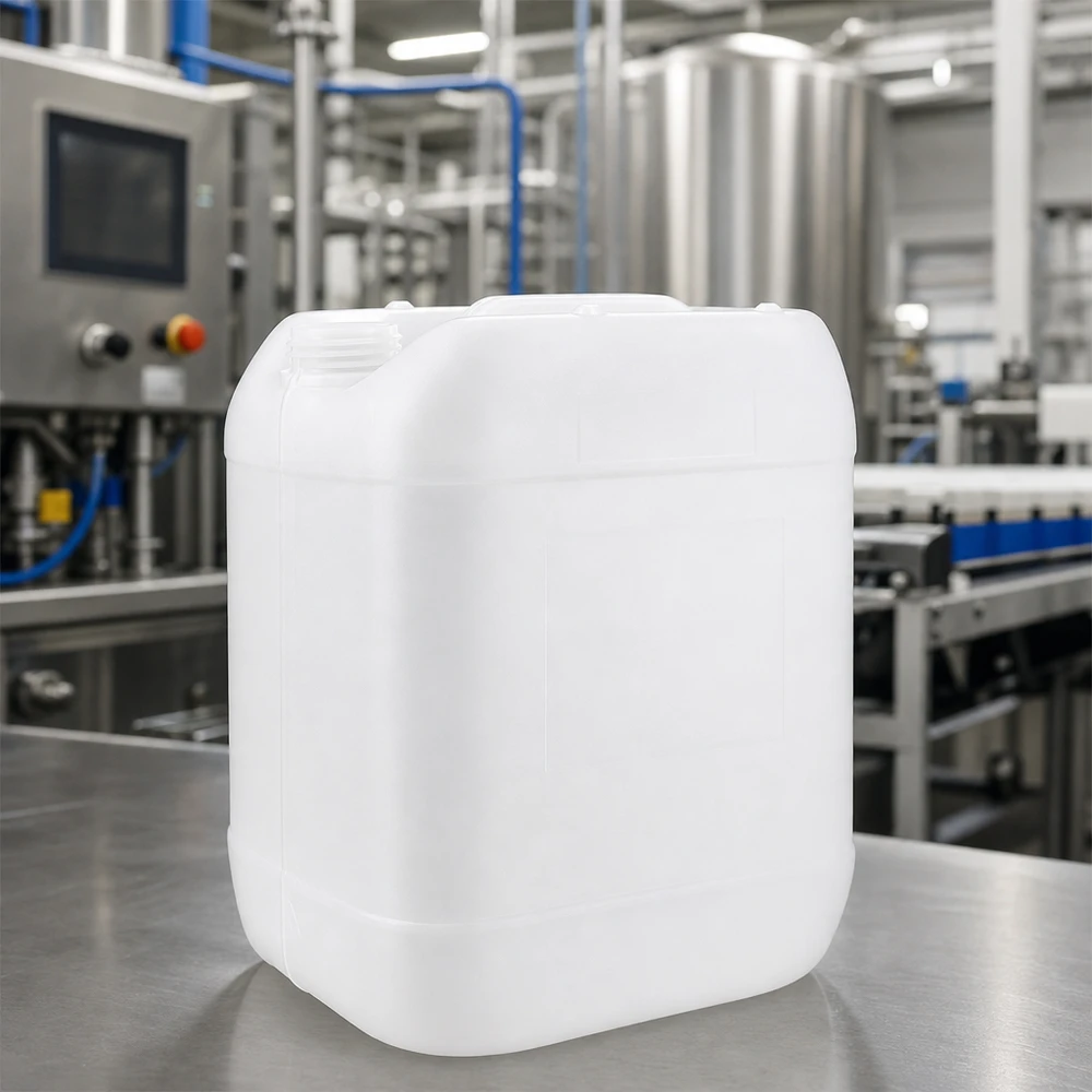 20l jerrycan, UN-toelating, zonder schroefsluiting Halfdoorzichtige jerrycan van 20 liter zonder sluiting, met ergonomisch handvatontwerp, vervaardigd uit HDPE