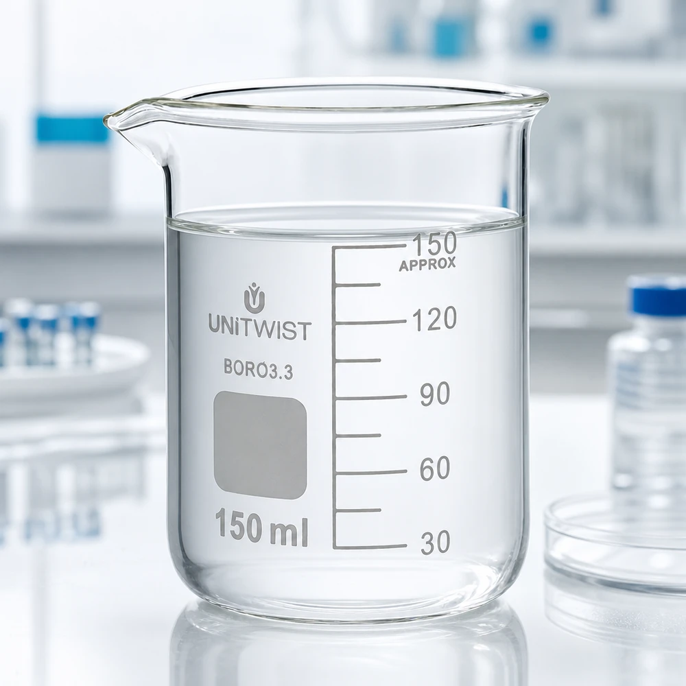 UNiTwist bekerglas 150 ml, hittebestendig borosilicaatglas 3.3, lage cilindrische vorm