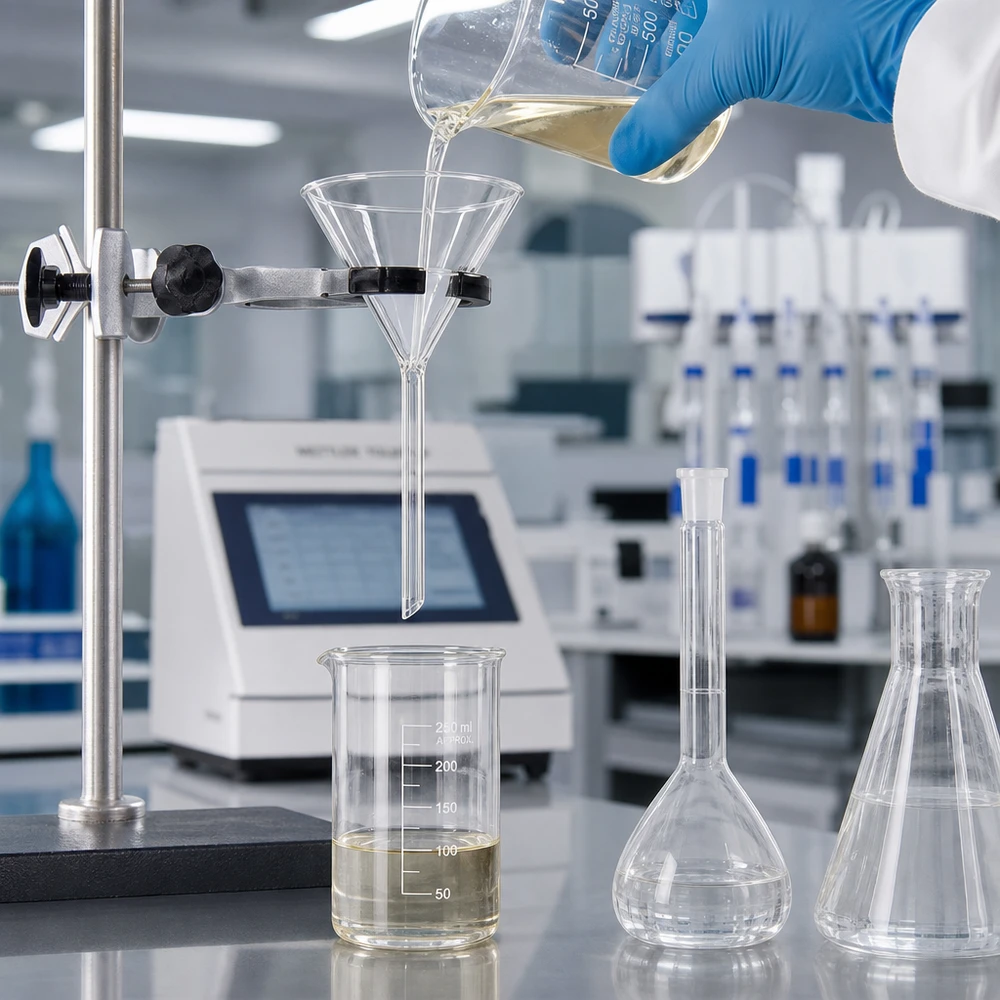 Glazen trechter Ø 100mm - kalk-soda-glas - 60° hoek Professionele laboratoriumtrechter van hoogwaardig kalk-sodaglas met een diameter van 100 mm voor veilige chemicaliën