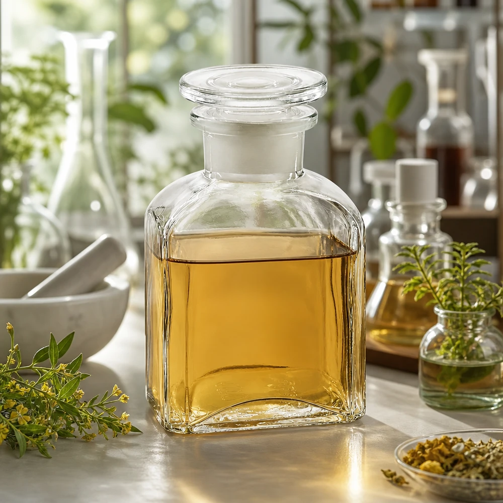 Vierkant-apothekersfles 150 ml wijde hals helder glas incl. glazen stop Doorzichtige vierkante fles van 150 ml met glazen stop, ideaal voor het bewaren van oliën