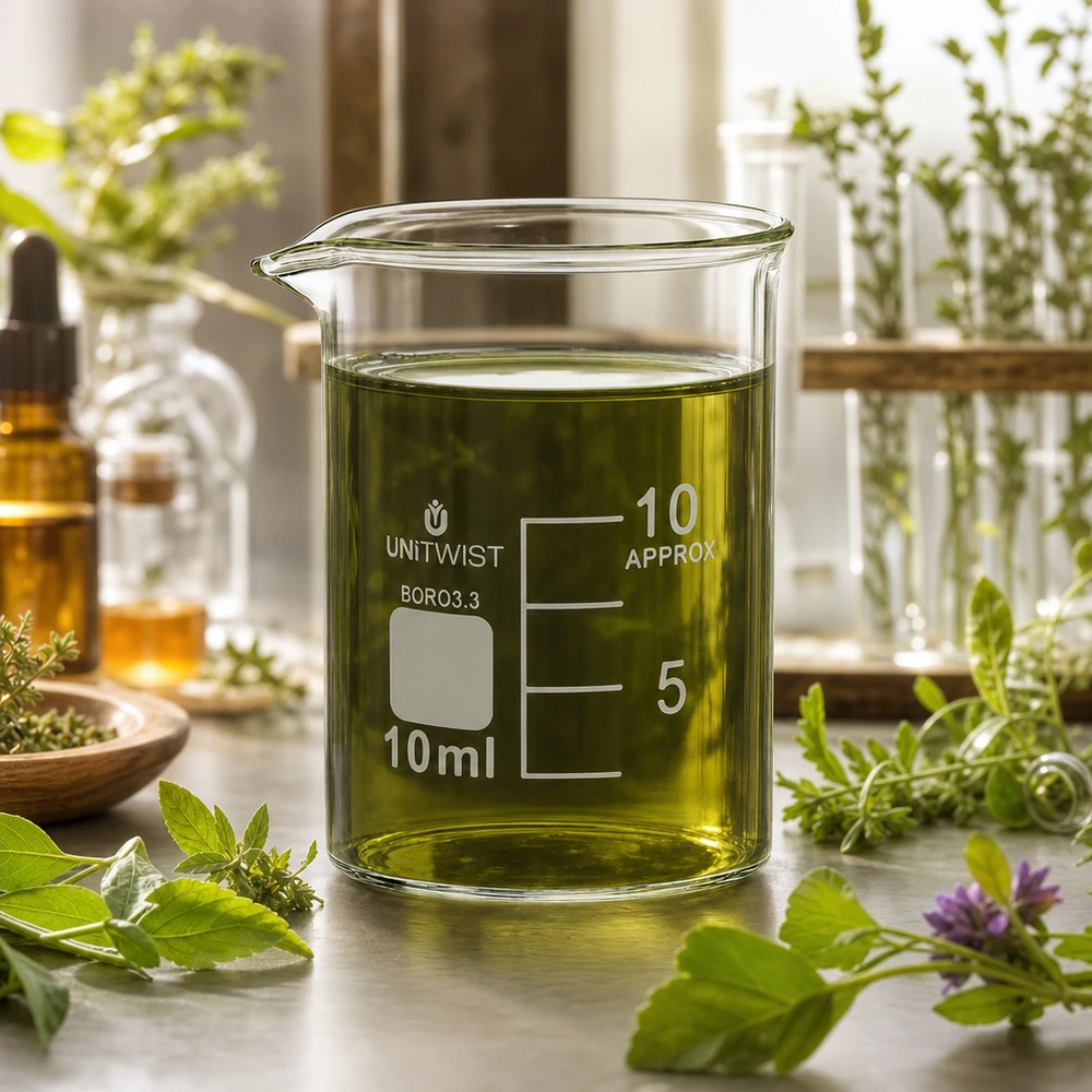 Beker 10ml borosilicaat, lage vorm UNiTWIST Compact bekerglas van 10 ml, borosilicaat 3.3, voor het verwerken van etherische oliën en extracten