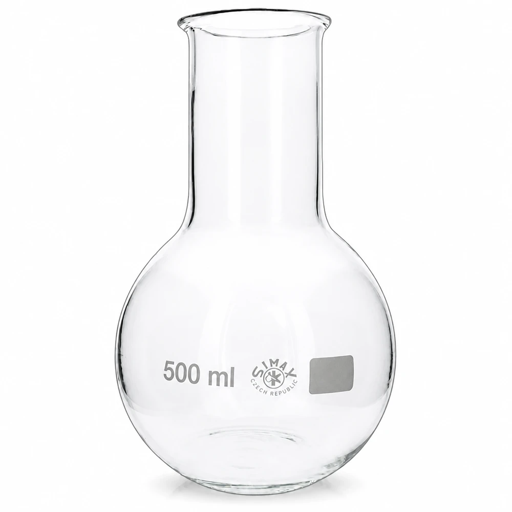 Platbodem kolf 500ml wijde hals borosilicaat met afgeronde rand Staande kolf 500ml bolvormig gemaakt van hittebestendig glas voor laboratoriumexperimenten