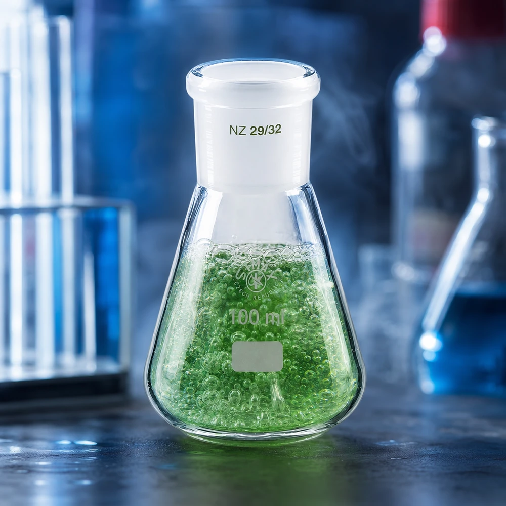 Erlenmeyer 100 ml wijde hals borosilicaat met slijpstuk 29/32 Erlenmeyer 100 ml wijde hals borosilicaat met slijpstuk 29/32