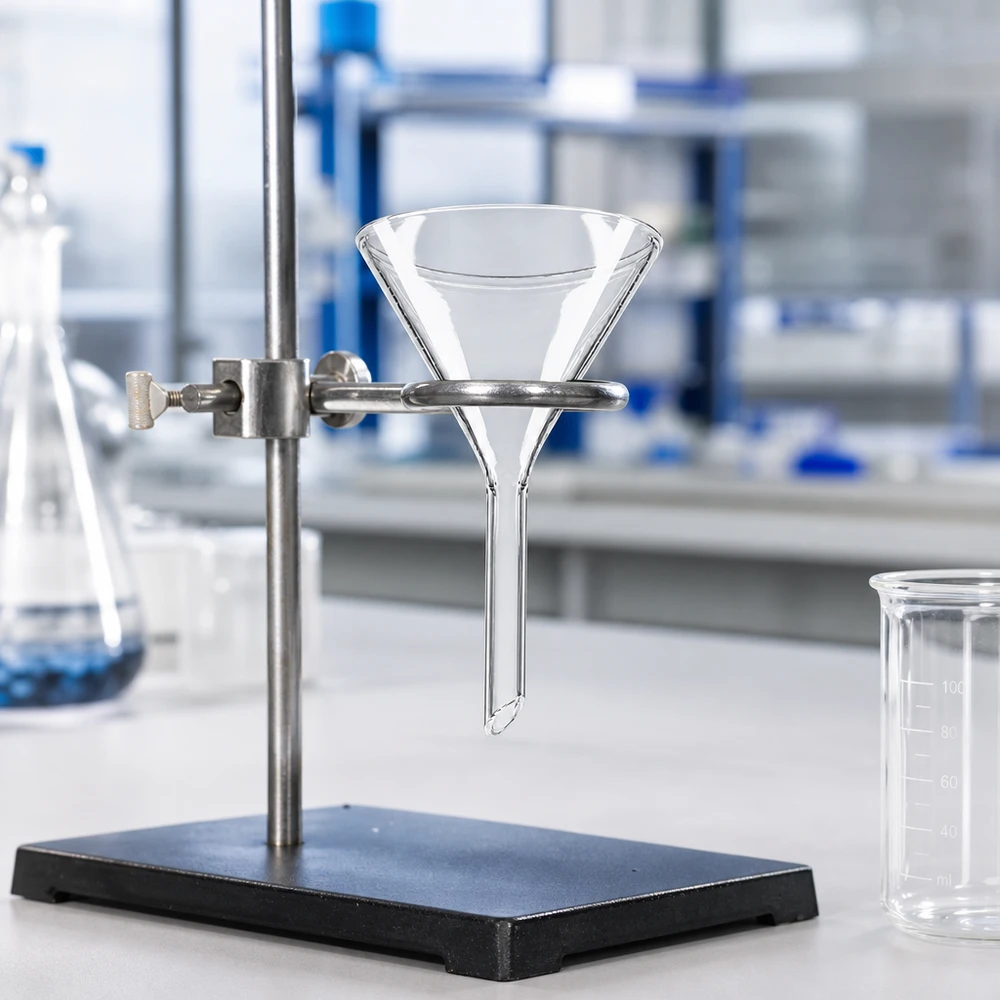 Glazen trechter Ø 55mm - borosilicaat 3.3 - 60° hoek Hittebestendige trechter van borosilicaat met een diameter van 55 mm voor thermische laboratoriumtoepassingen