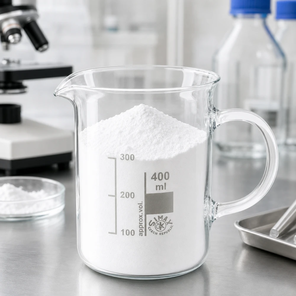 Bekerglas 400 ml van hittebestendig borosilicaatglas met handvat Maatbekerglas 400 ml met handvat, van borosilicaatglas, voor vaste stoffen en poeder in het laboratorium