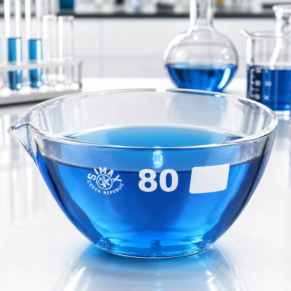 Indampschaal 90ml van borosilicaatglas met schenktuit Chemicaliënbestendige verdampingsschaal van 90 ml met schenktuit, perfect voor synthese en opwerking