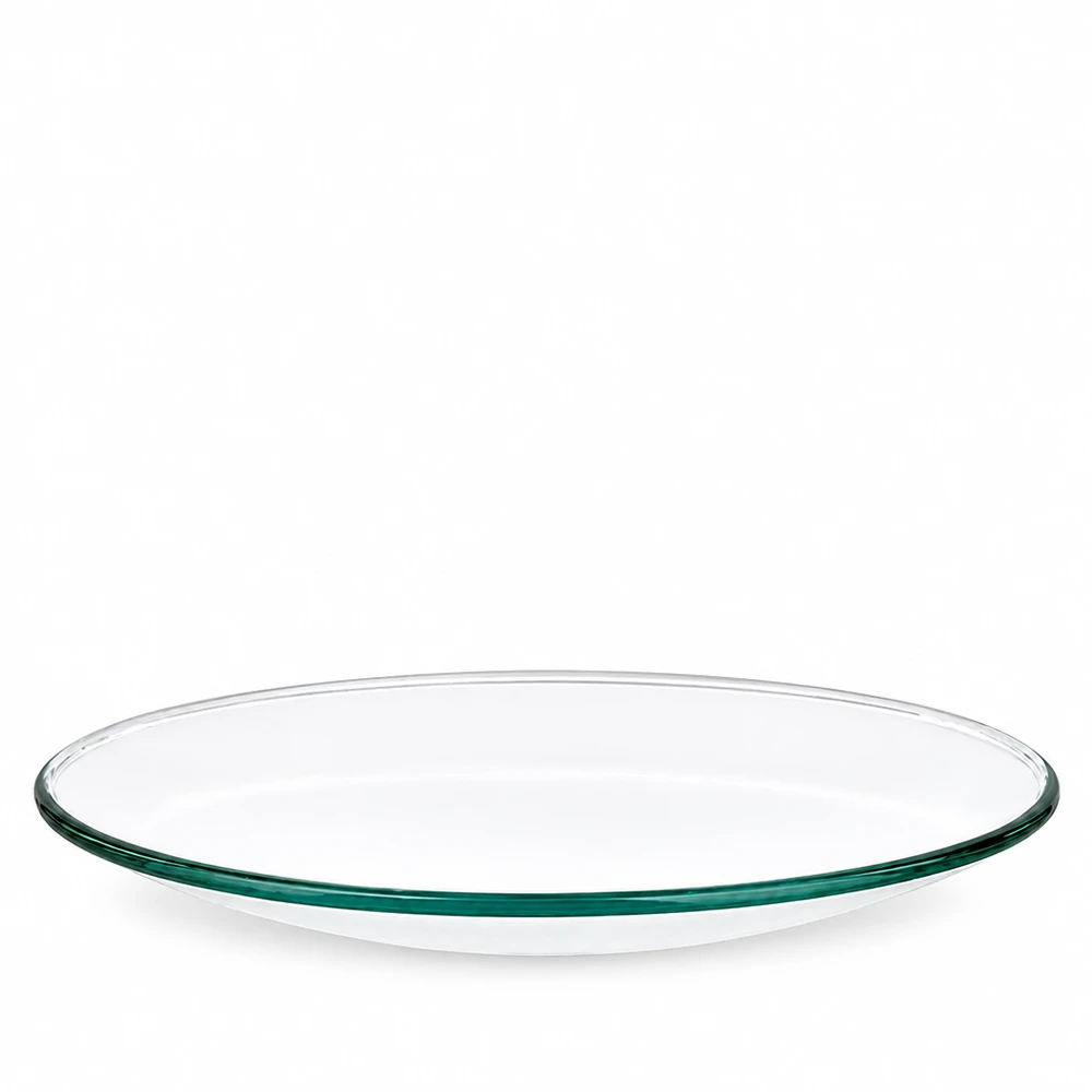 Horlogeglazen 60 mm - borosilicaatglas 3.3 - versmolten rand Kleine flache Uhrglasschale Ø 60 mm aus klarem Borosilikatglas grüner Rand