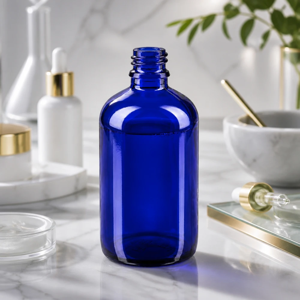 Blauwe glazen fles 100ml Duurzame ApoGlas fles 100ml in blauw - herbruikbaar en milieuvriendelijk