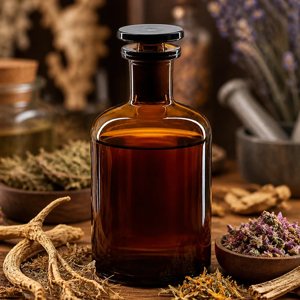 Apothekersfles 100 ml nauwe hals bruin glas incl. glazen stop Vintage apothekersglasflesje van 100 ml, bruin, met glazen stop, tussen lavendel en kruiden