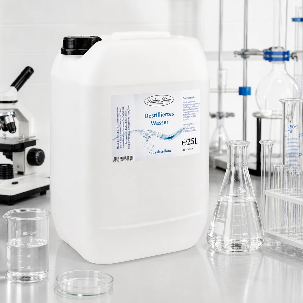25 liter gedestilleerd water - Aqua dest in blanke premium jerrycan van Doktor Klaus Gedestilleerd water 25L Doktor-Klaus in praktische busvorm voor gemakkelijk opbergen en vervoeren