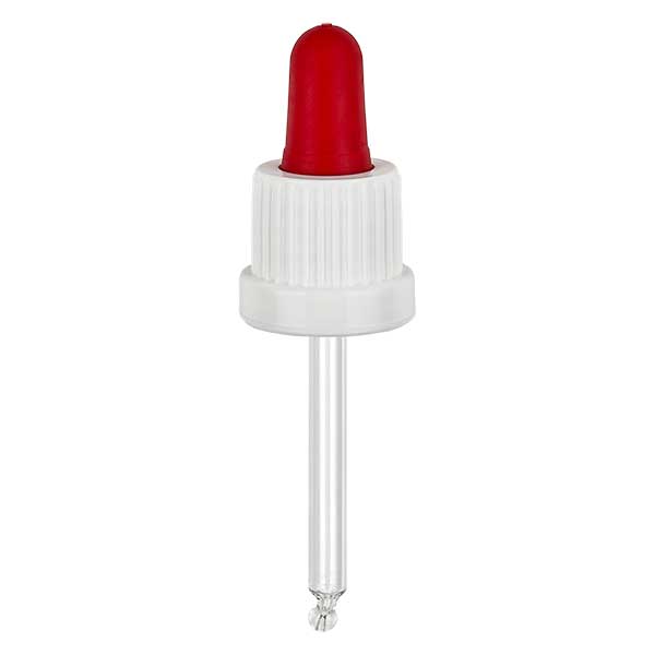 Glazen druppelpipet wit/rood 18 mm PL53.5 garantiesluiting (OV) Glazen druppelpipet wit/rood 18 mm PL53.5 garantiesluiting (OV)