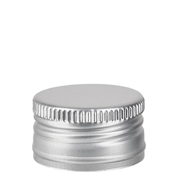 Schroefsluiting 24 mm zilver aluminium geribbeld met afdichtplaatje Schroefsluiting 24 mm zilver aluminium geribbeld met afdichtplaatje