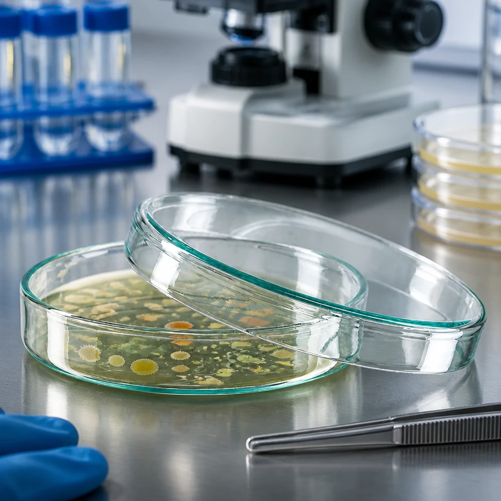 Microbiologie: glazen petrischaal 100 x 20 mm met deksel voor celculturen en het aantonen van micro-organismen