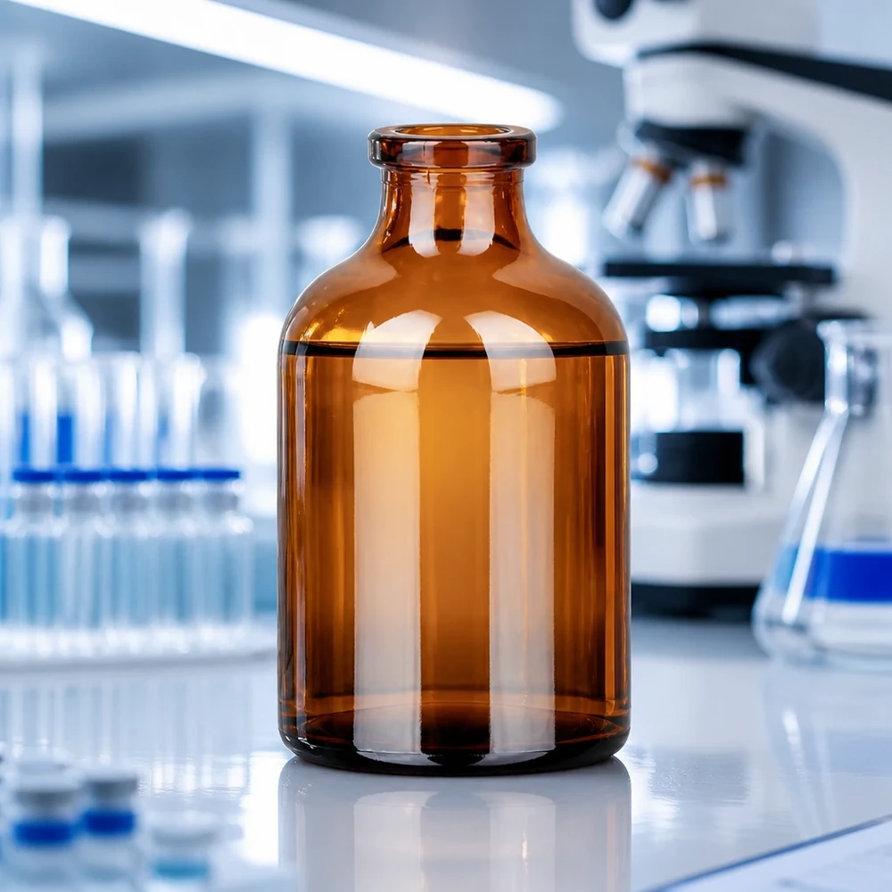 Injectiefles bruin glas 50ml Sterile Braunglas Injektionsflasche 50ml mit zylindrischem Körper und eingezogenem Hals