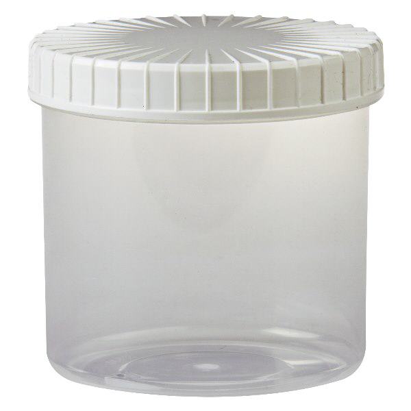 Kunststof pot 375ml transparant met geribbeld wit schroefdeksel van PE, type sluiting standaard