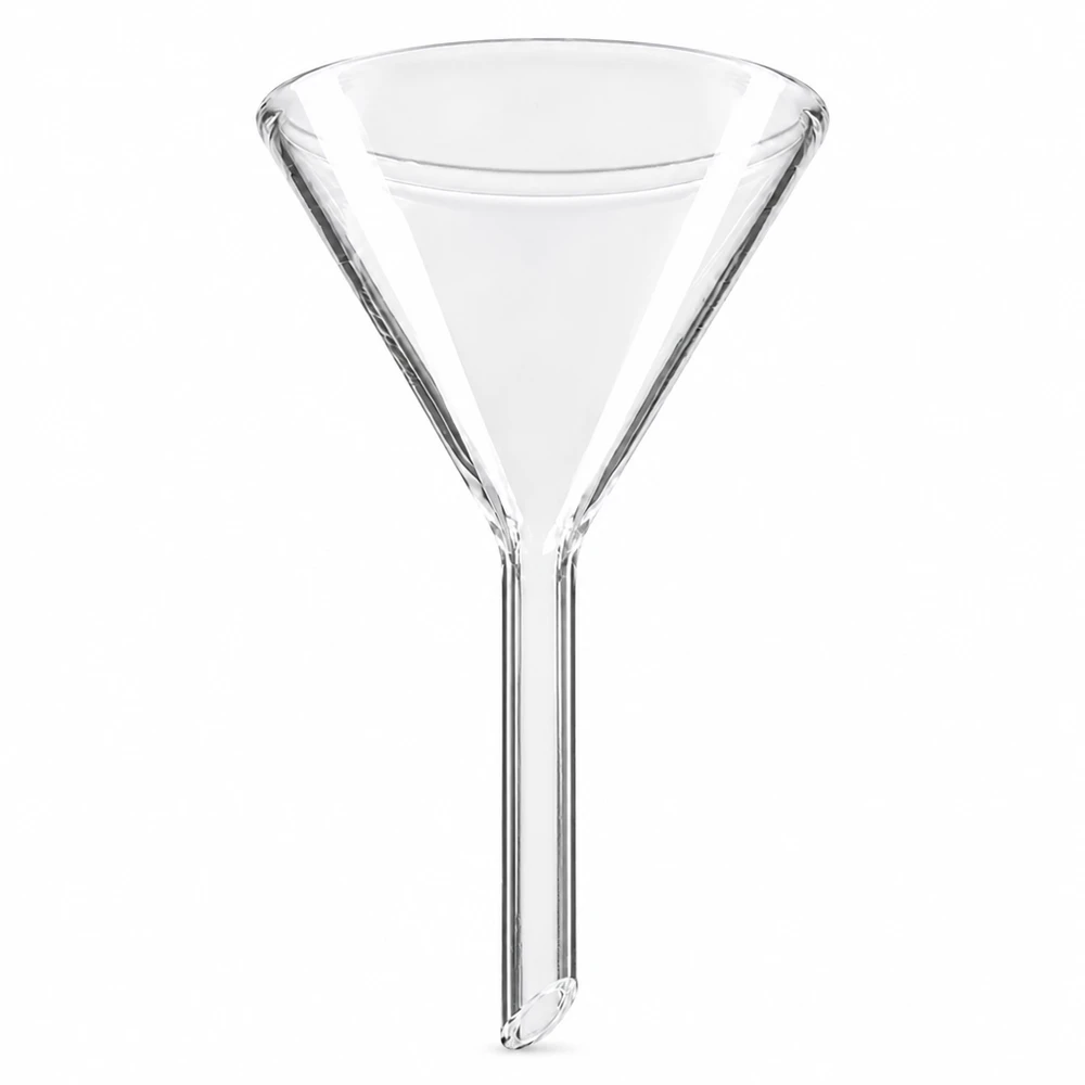 Glazen trechter Ø 50mm - kalk-soda-glas - 60° hoek Glazen trechter 50mm diameter gemaakt van soda lime glas met 60 graden hoek en korte stijl