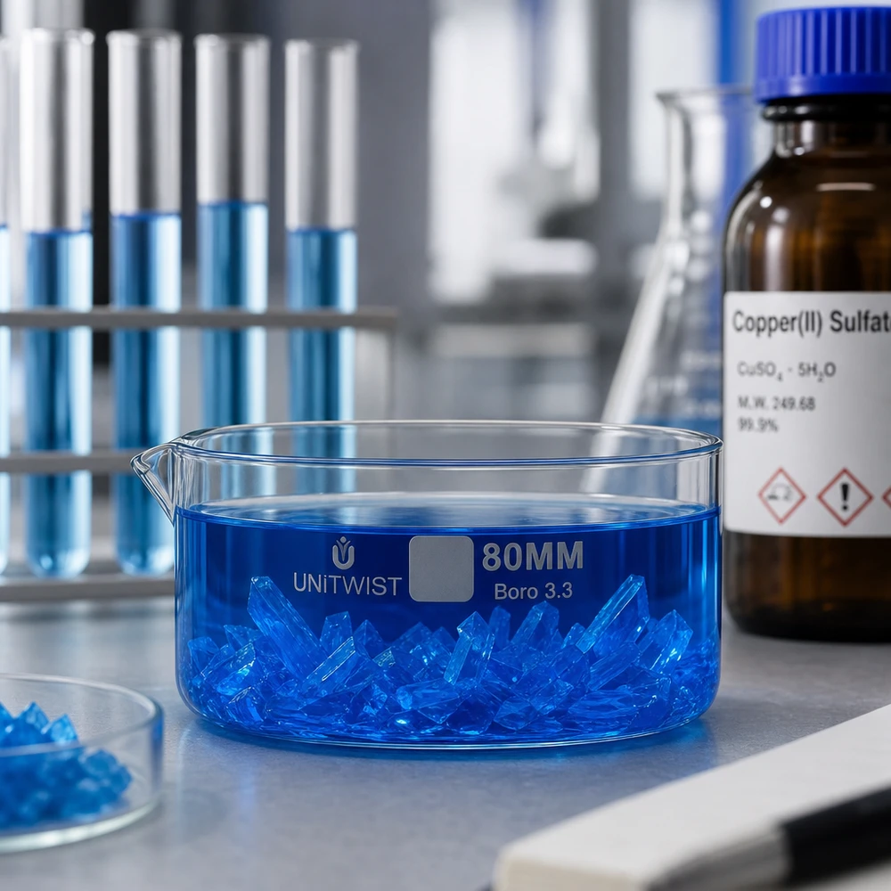 Kristalliseer schaal ø80mm borosilicaatglas UNiTWIST Lage kristallisatieschaal van 80 mm, borosilicaatglas, voor chemische kristallisatie UNiTWIST