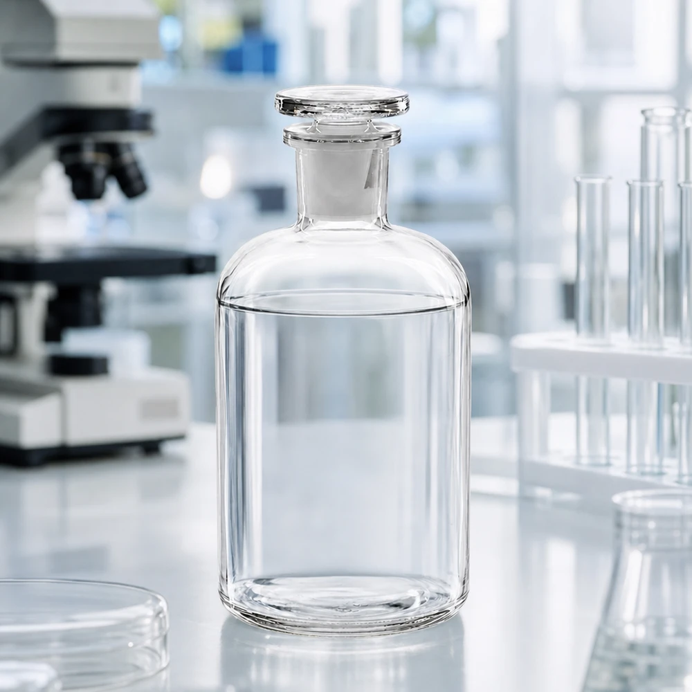 Apothekersfles 500 ml nauwe hals helder glas incl. glazen stop Chemische fles 500 ml, transparant, smalle hals, glazen stop, voor nauwkeurige laboratoriumtoepassingen