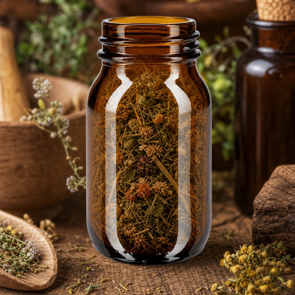 Fles met wijde hals 100 ml bruin glas met DIN 32 opening zonder sluiting Amberkleurige glazen wijdhalsfles 100ml voor kruiden en thee met lichtbeschermend materiaal