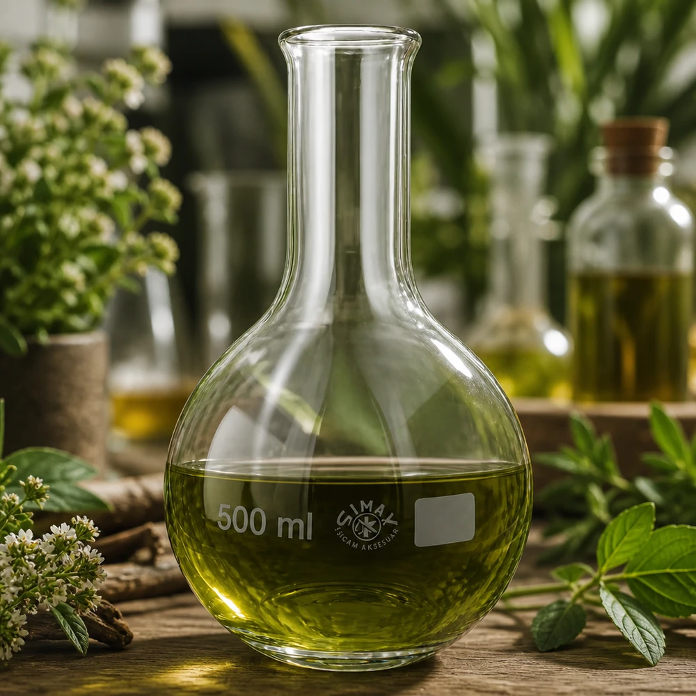Platbodem kolf 500ml nauwe hals borosilicaat met afgeronde rand Staande kolf 500 ml bolvormig met smalle schenktuit voor gecontroleerd decanteren