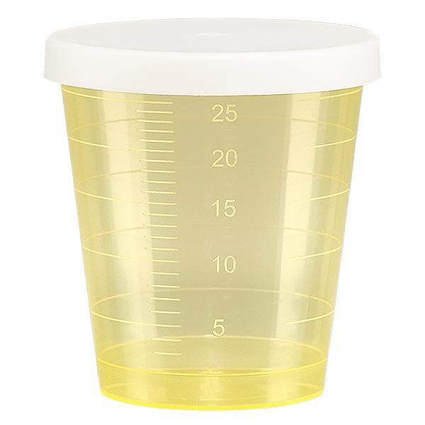 Medicijnbeker 30ml incl. klikdeksel (geneesmiddelenbeker/jeneverbeker) kleur: geel Medicijnbeker 30ml incl. klikdeksel (geneesmiddelenbeker/jeneverbeker) kleur: geel