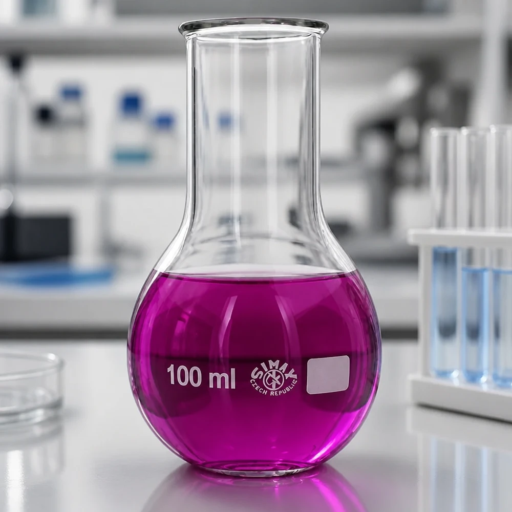 Platbodem kolf 100ml wijde hals borosilicaat met afgeronde rand Professionele laboratoriumkolf van 100 ml met ergonomisch ontwerp voor veilig gebruik