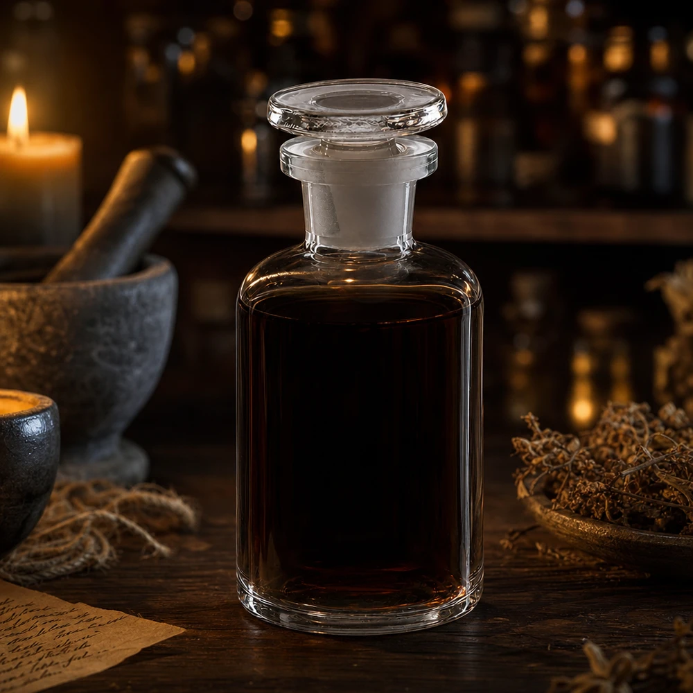 Apothekersfles 50 ml nauwe hals helder glas incl. glazen stop 50 ml ronde-schouderfles, helder, smalle hals, met ronde glazen stop voor donkere vloeistoffen