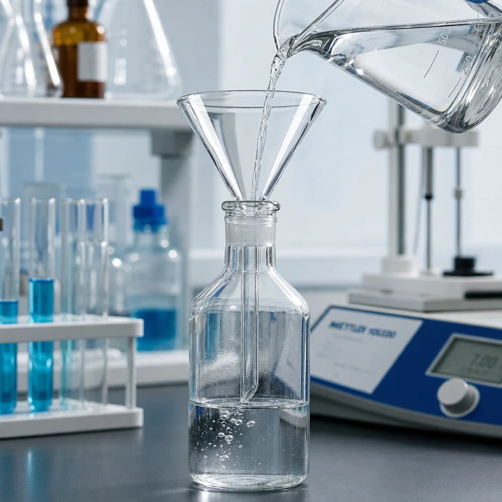 Glazen trechter Ø 70mm - kalk-soda-glas - 60° hoek Laboratoriumglas trechter 70mm met een hoek van 60 graden gemaakt van robuust natronkalkglas voor chemische toepassingen