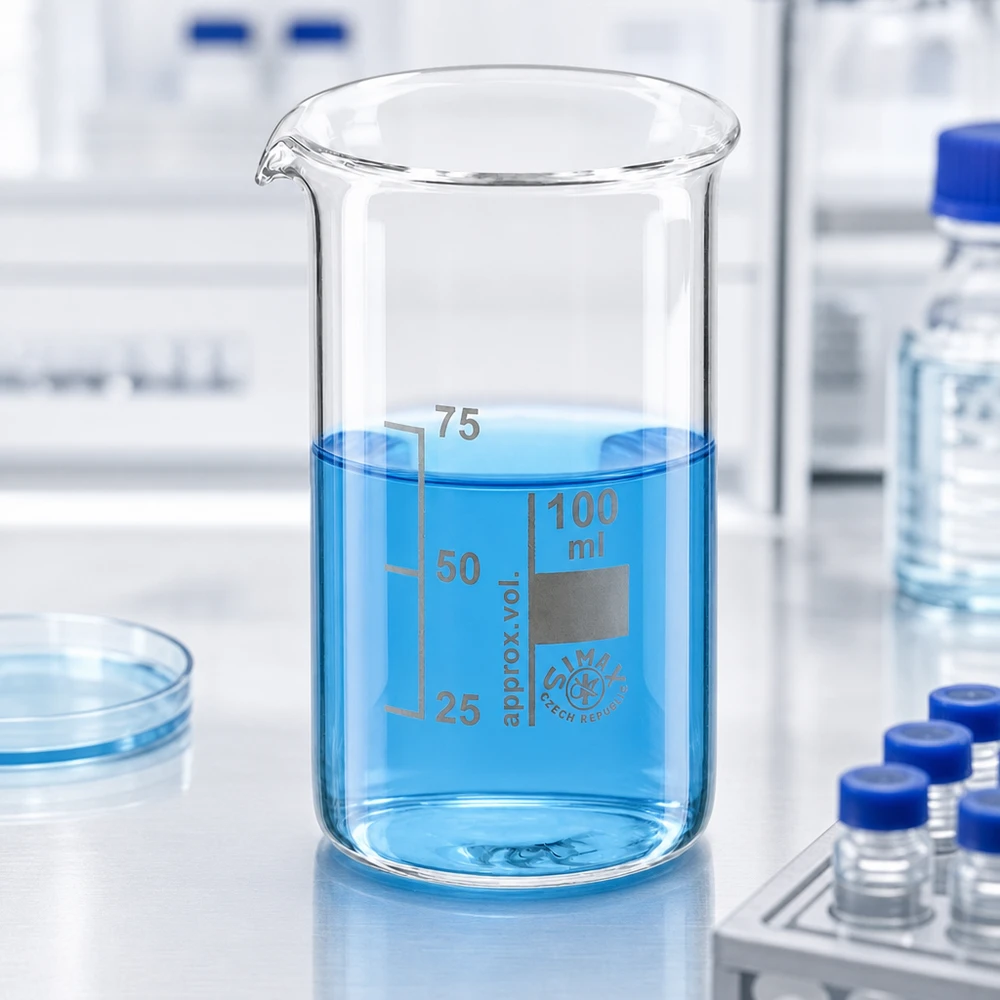 Bekerglas 100 ml van hittebestendig borosilicaatglas (hoog model) Hittebestendige bekerglas van 100 ml, cilindrische, hoge vorm, voor chemische experimenten en titraties