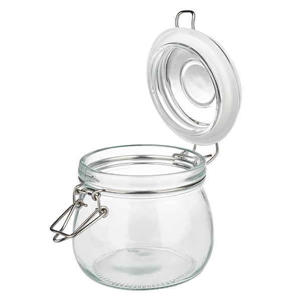 500 ml voorraadpot type S met scharnierende top UN. Stapelbares Küchenglas 500ml mit platzsparendem Design für organisierte Vorratskammer