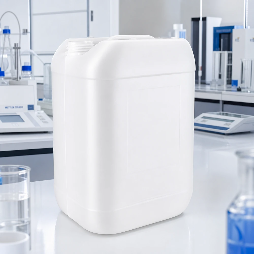 25l jerrycan, UN-toelating, zonder schroefsluiting Doorschijnende witte, door de VN goedgekeurde jerrycan van 25 liter zonder sluiting voor het vervoer van gevaarlijke stoffen