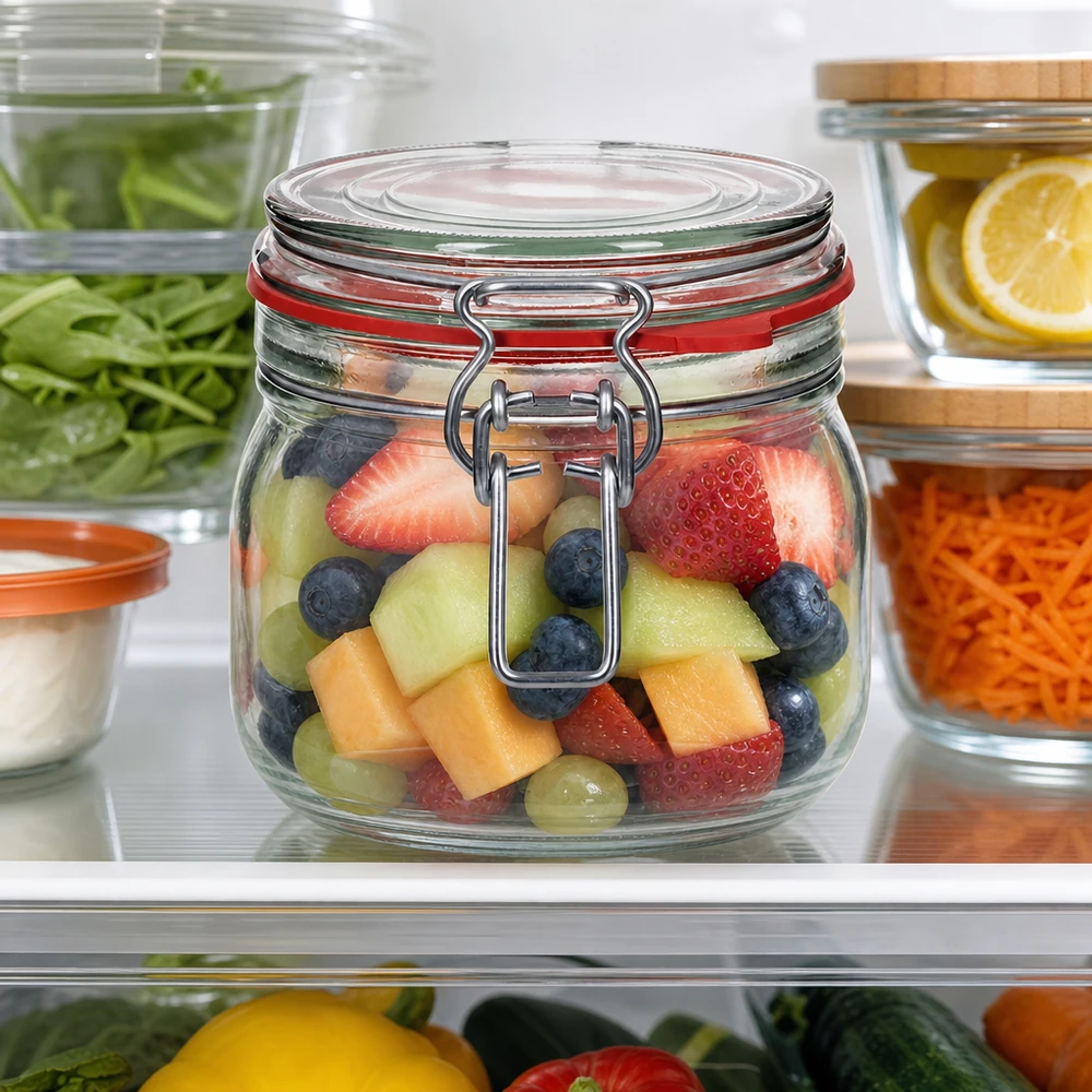 634 ml voorraadpot type G met beugelsluiting UN.. Grote voorraadpot van 634 ml met draaidop, perfect voor fruitsalade en vers fruit