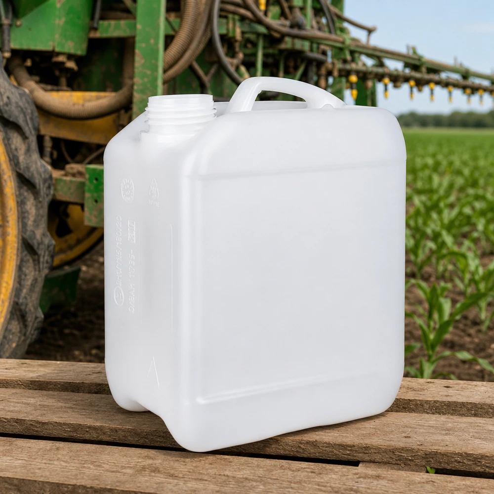 2,5l jerrycan, UN-toelating, zonder schroefsluiting Vierkante landbouwkan van 2,5 liter, gemaakt van polyethyleen, zonder sluiting, in een landelijke omgeving