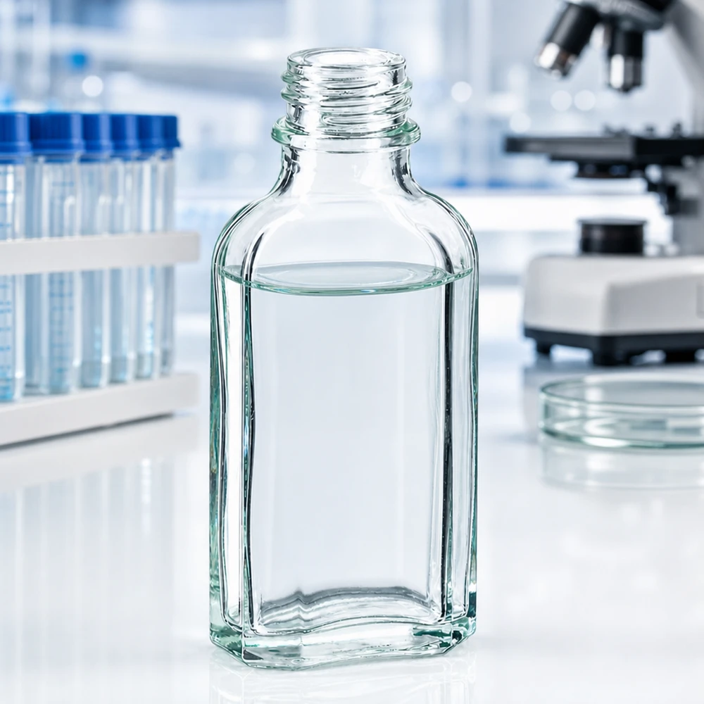 Doorzichtige laboratoriumfles van 50 ml, Meplat, met brede bodem en DIN22-sluiting